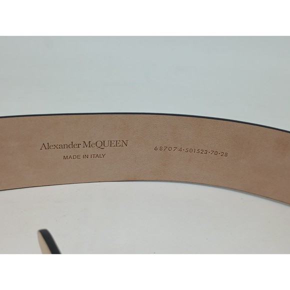 Alexander McQueen Seal Buckle Leather Belt Navy Size 70 main image 4